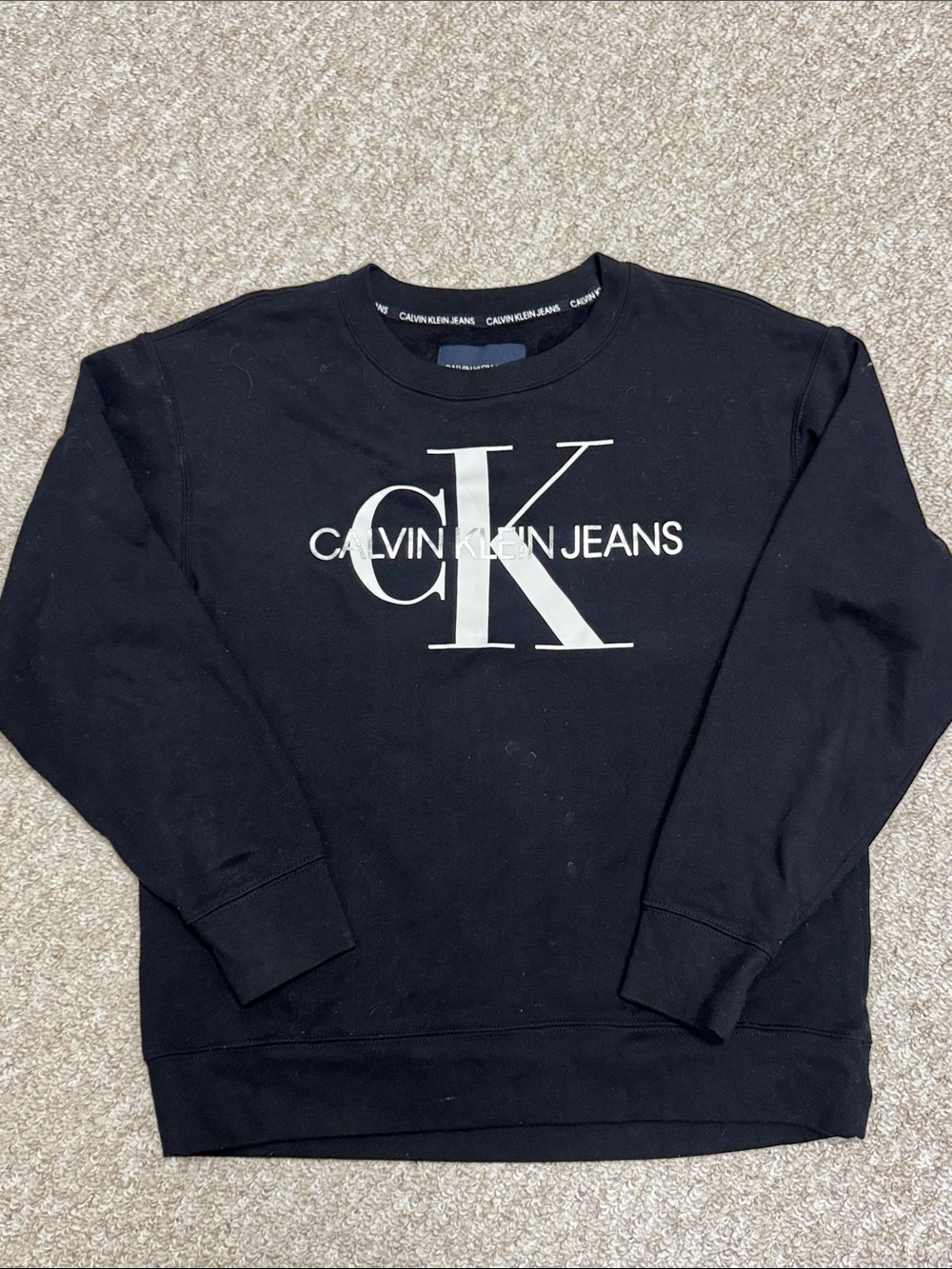 Calvin Klein Jeans Black Crewneck Sweatshirt with White CK Logo